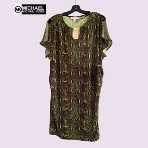 MICHAEL Michael Kors NEW Bohemian DUFFLE Snake Keyhole Cold Shoulders Dress L